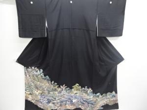 作家物　手描き友禅　家屋風景模様留袖（比翼付き）